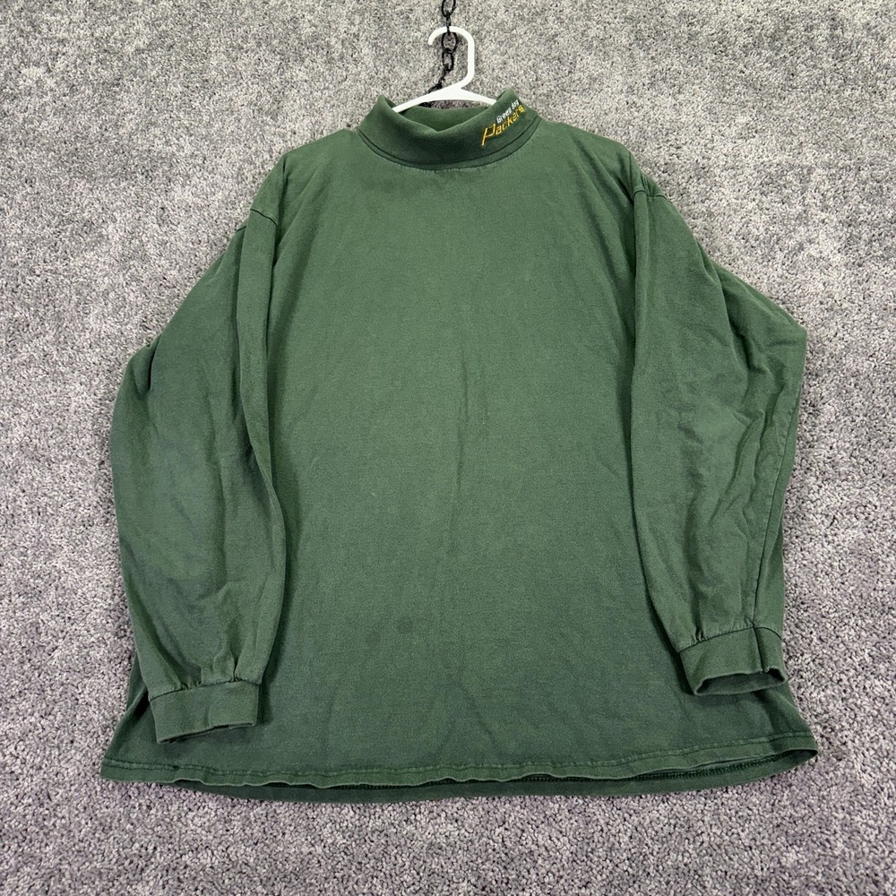 Vtg Green Bay Packers Shirt Mens XL Green NFL Football CSA Mock Neck Top Logo